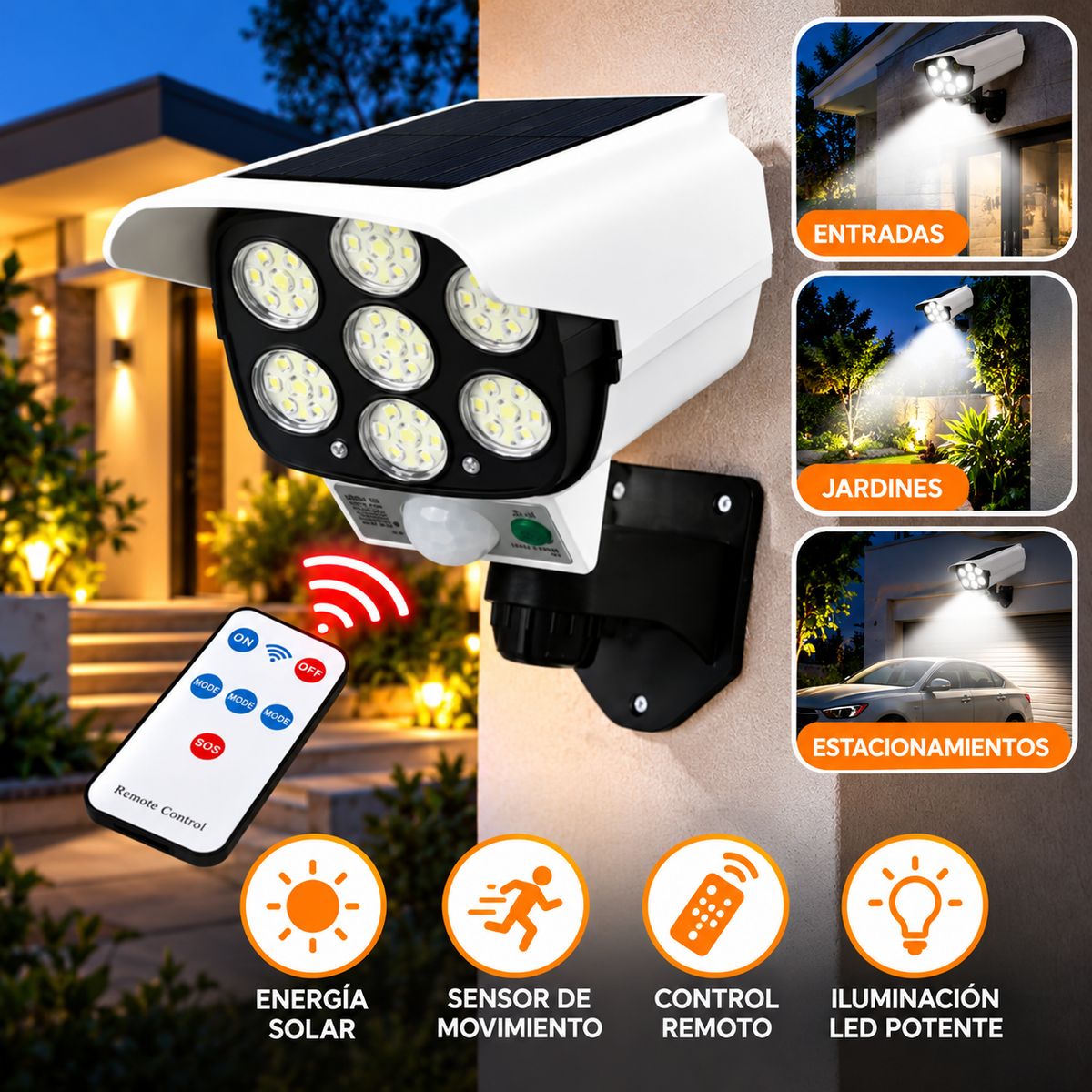 Foco Solar Tipo Cámara LED con Sensor de Movimiento.